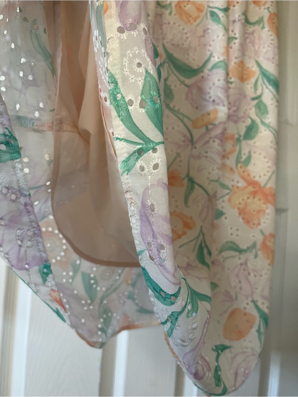 Pretty Garden Eyelet Pastel Spring Floral Sundress Maxi in Peach and Mint - Picture 6 of 13